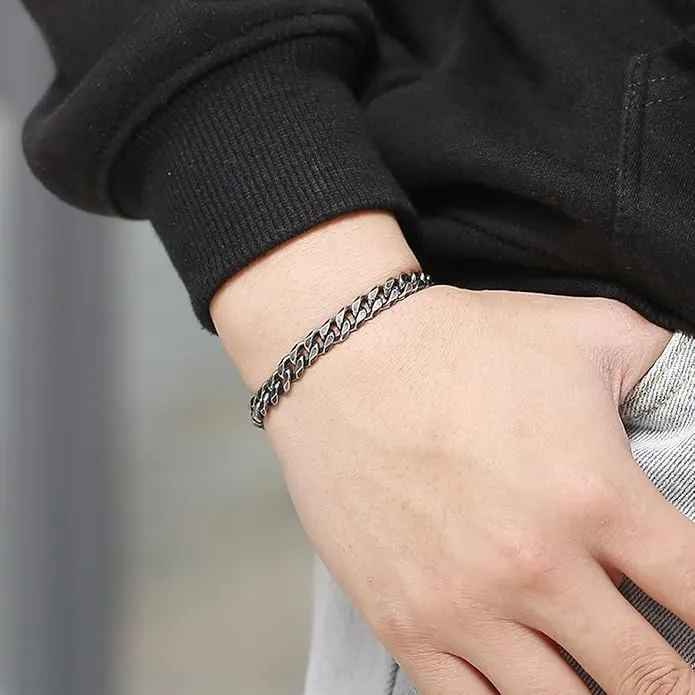 NEW Homxi Bracelet Ancient Silver Men, Bracelets for Men Stainless Steel 7MM Curb Chain Chain Bracelet for Men Ancient Silver