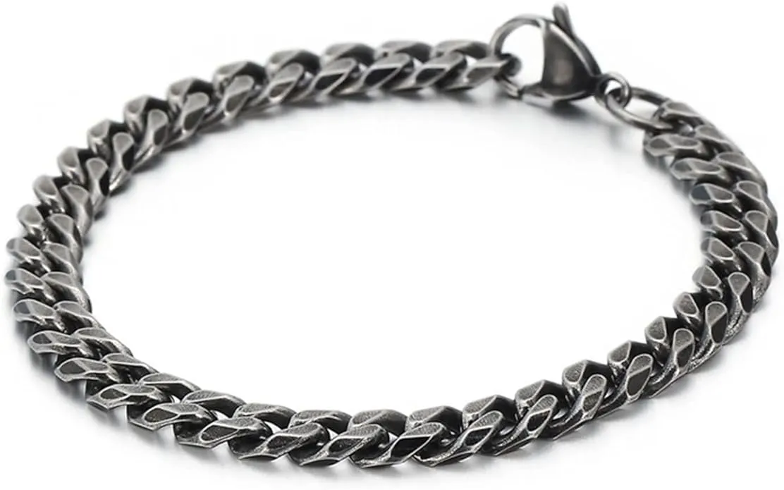NEW Homxi Bracelet Ancient Silver Men, Bracelets for Men Stainless Steel 7MM Curb Chain Chain Bracelet for Men Ancient Silver