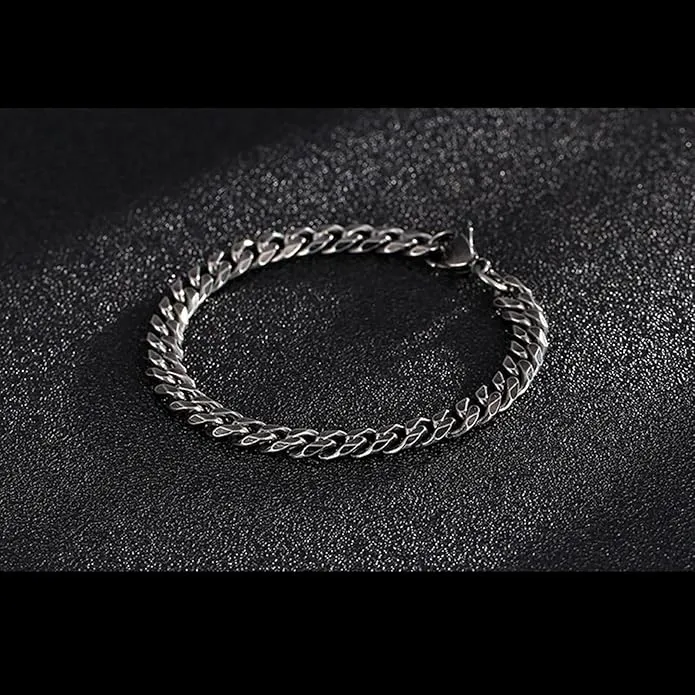 NEW Homxi Bracelet Ancient Silver Men, Bracelets for Men Stainless Steel 7MM Curb Chain Chain Bracelet for Men Ancient Silver