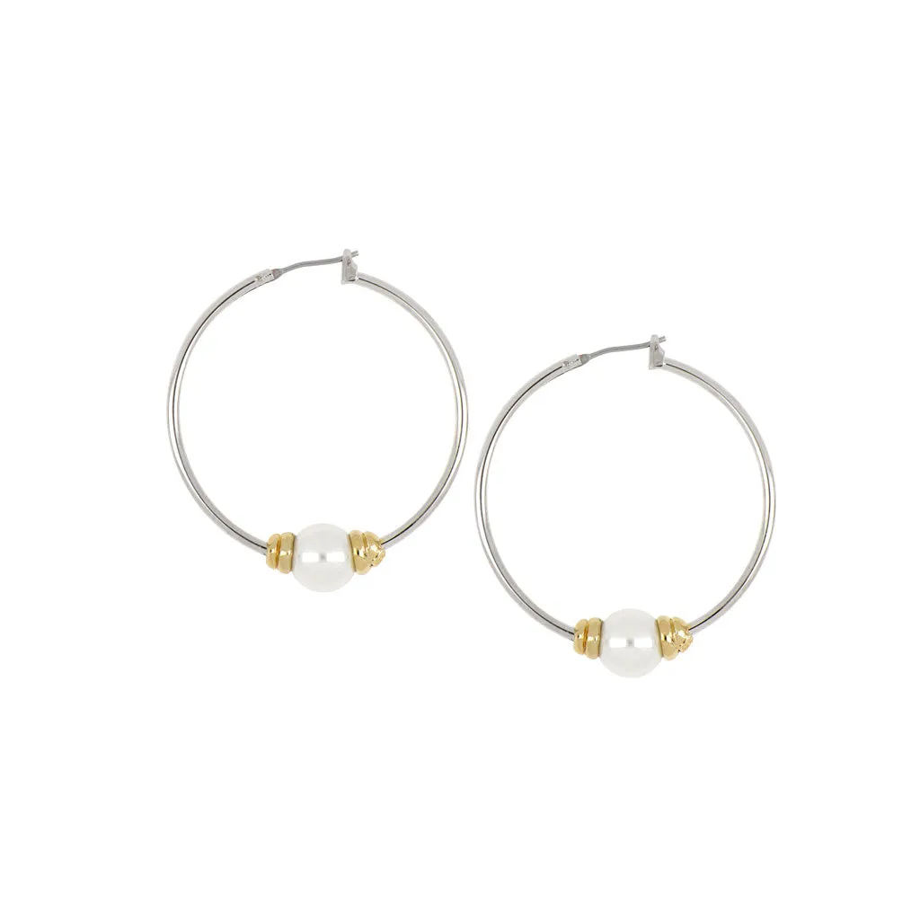 Ocean Images Collection Single Pearl Large Hoop Earrings