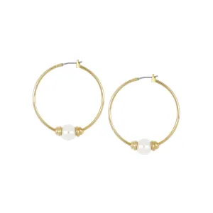 Ocean Images Collection Single Pearl Large Hoop Earrings