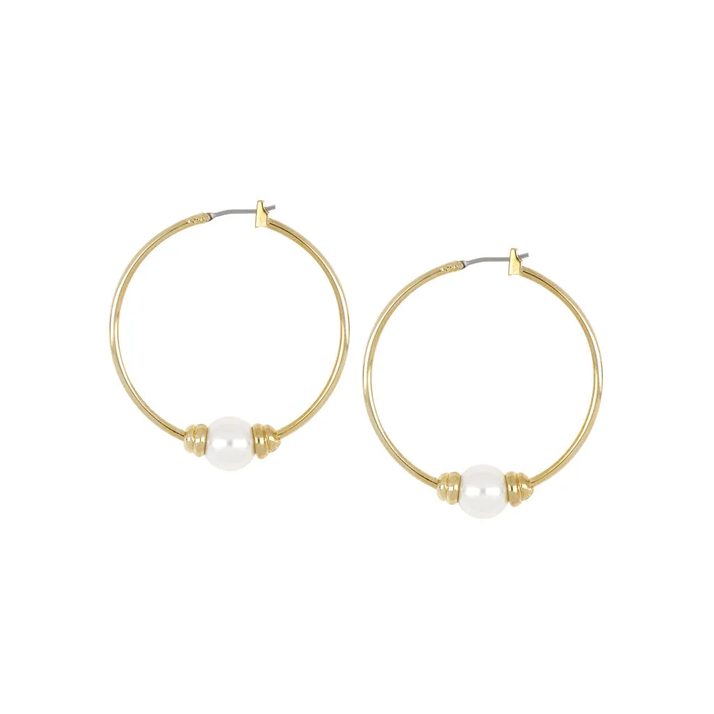 Ocean Images Collection Single Pearl Large Hoop Earrings