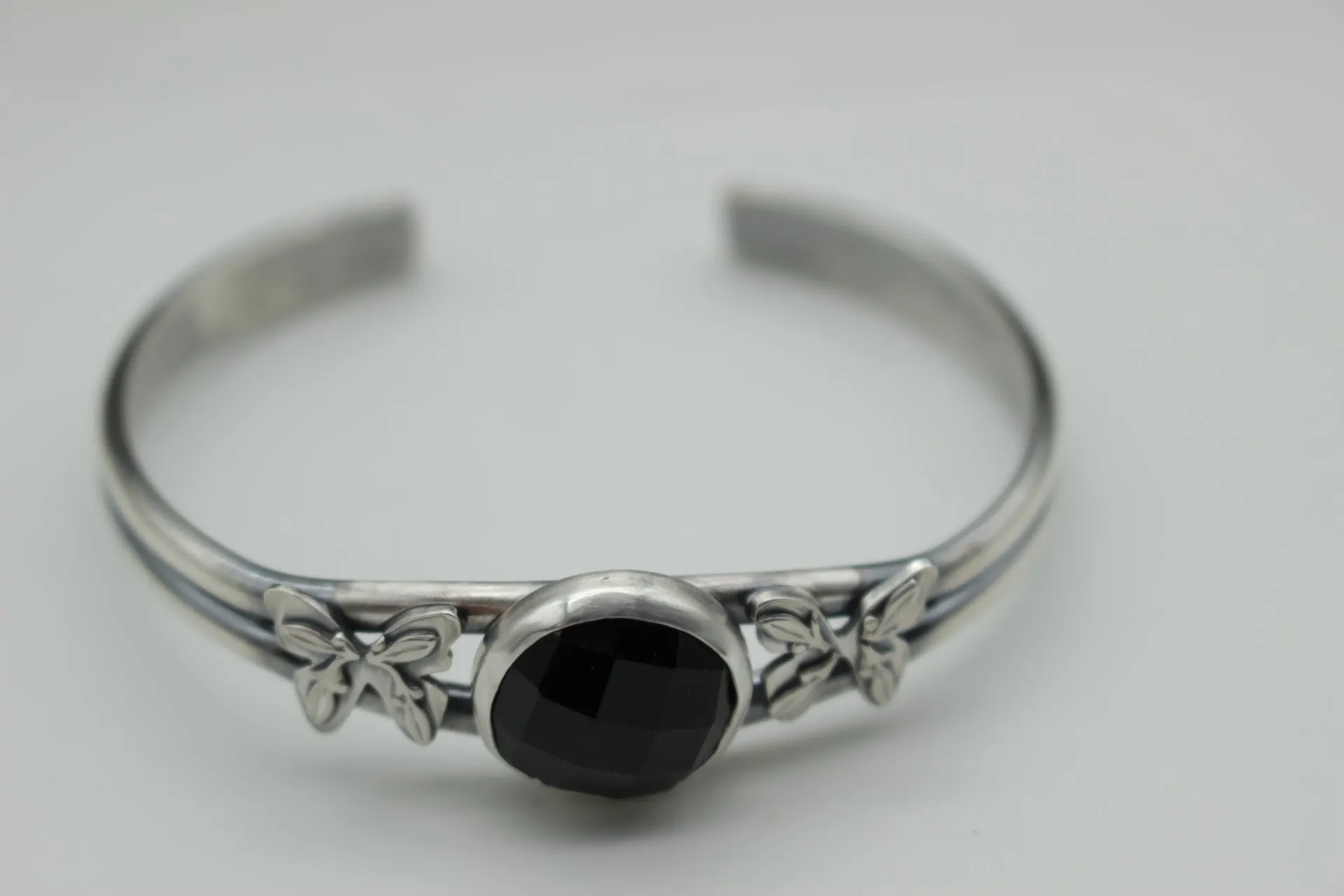 Onyx sterling silver butterfly cuff bracelet