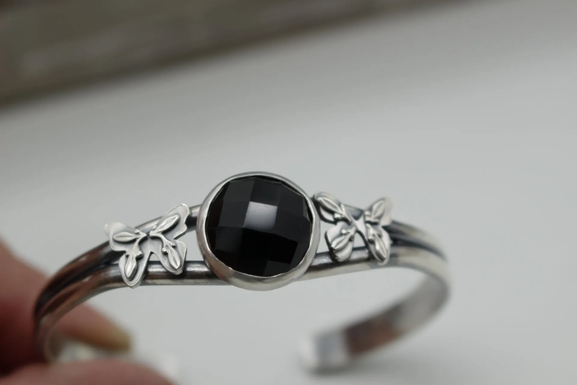 Onyx sterling silver butterfly cuff bracelet