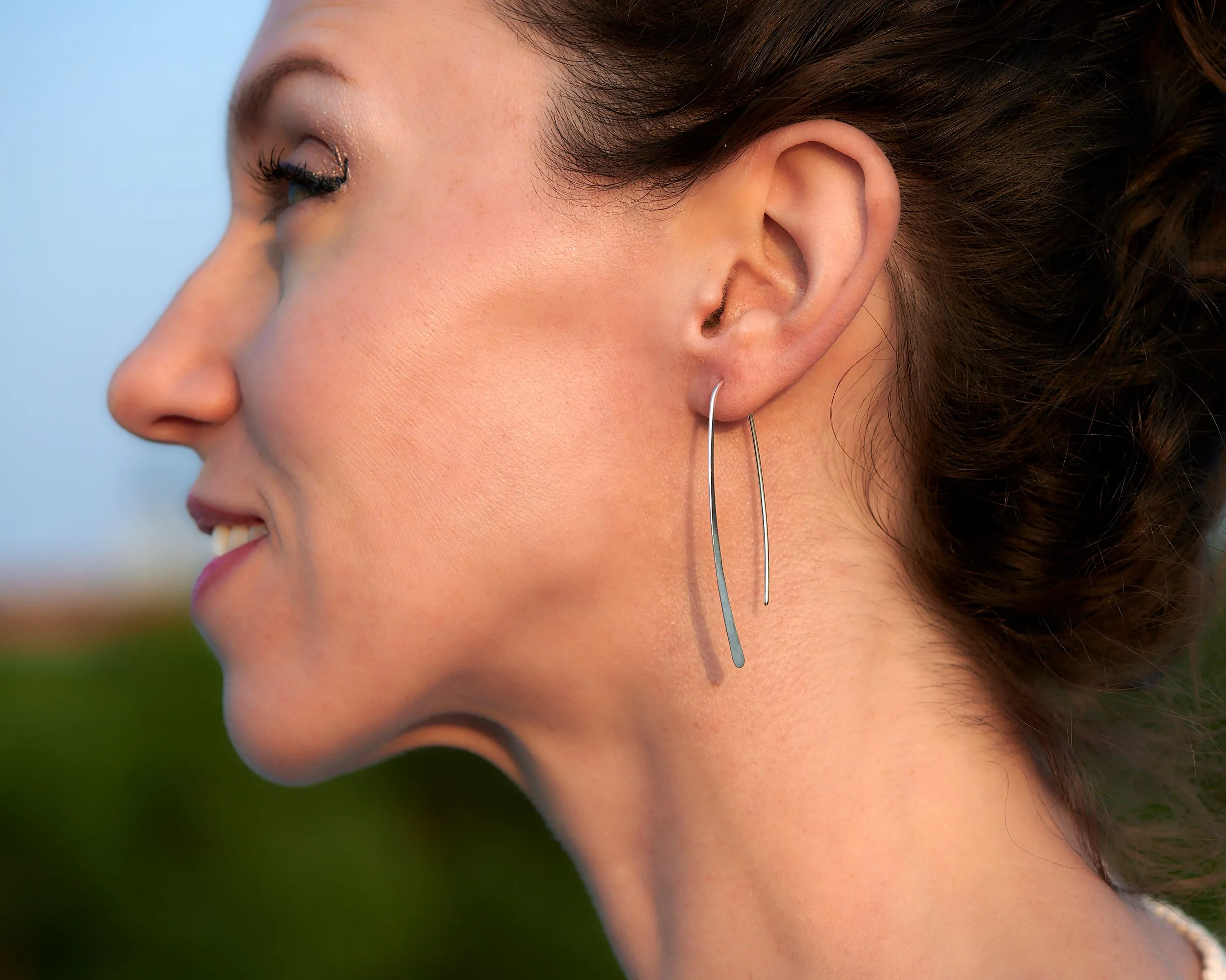 Open Hoop Silver Dangle Earrings
