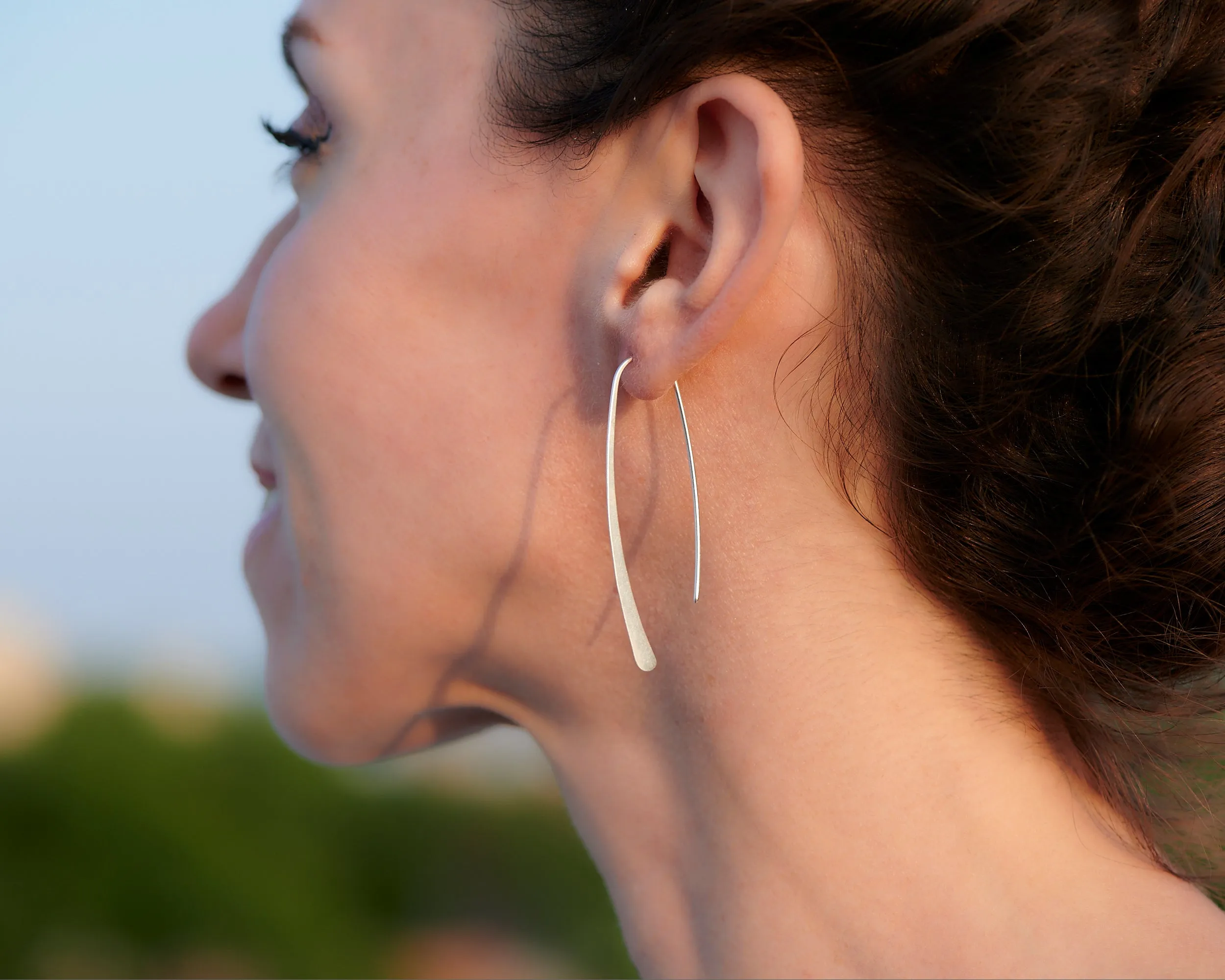 Open Hoop Silver Dangle Earrings