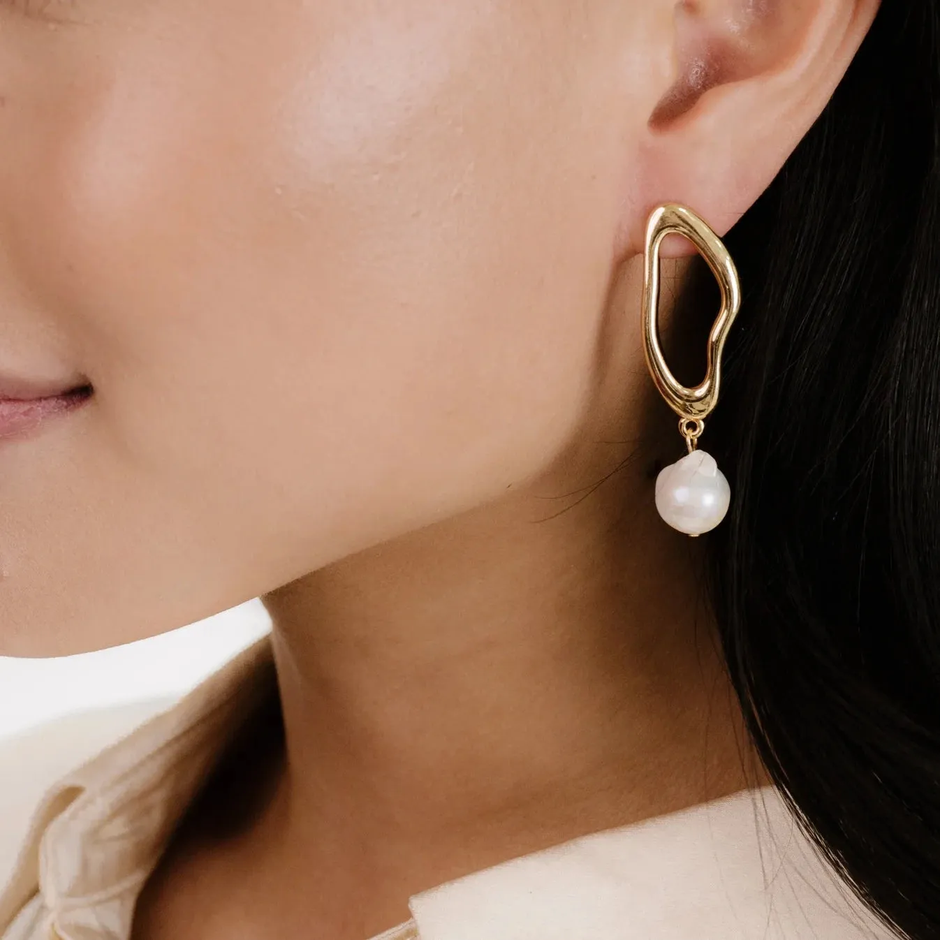 Open Link Pearl Drop Earrings