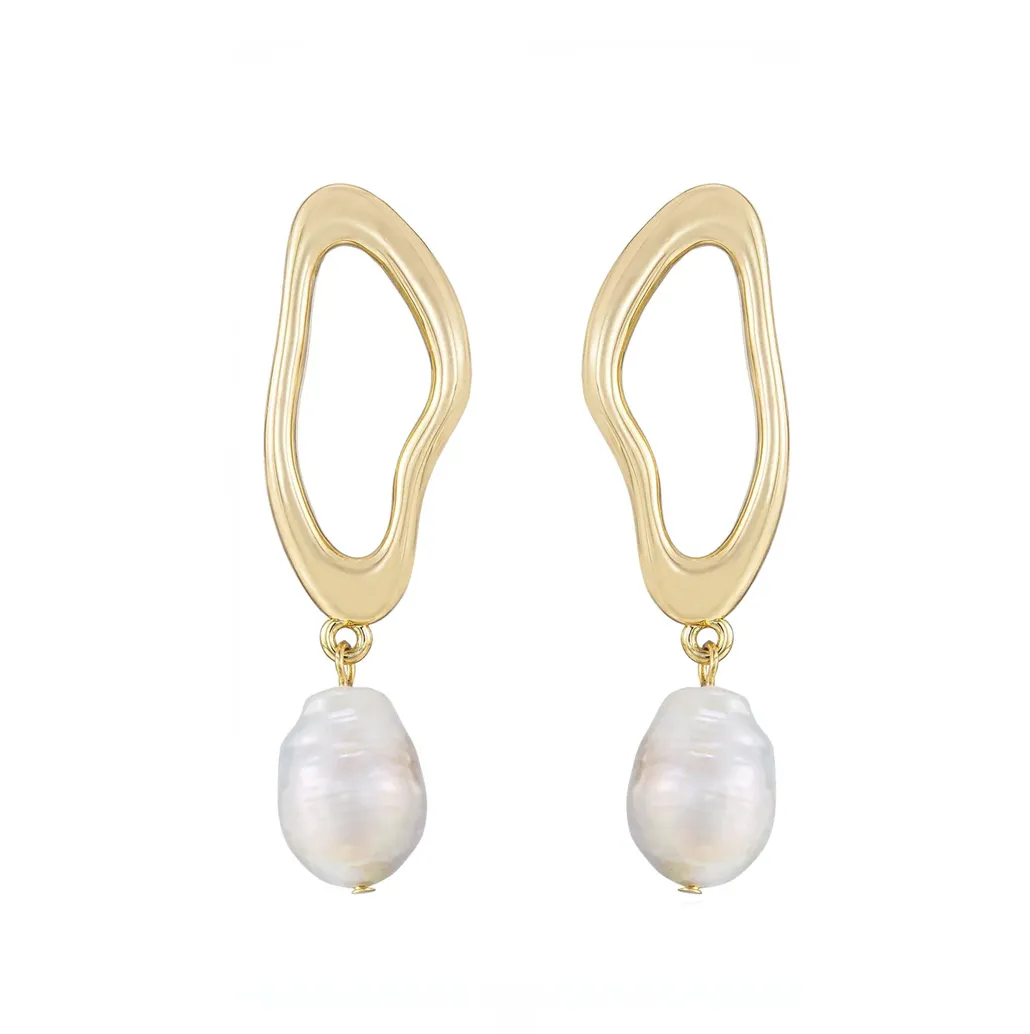 Open Link Pearl Drop Earrings