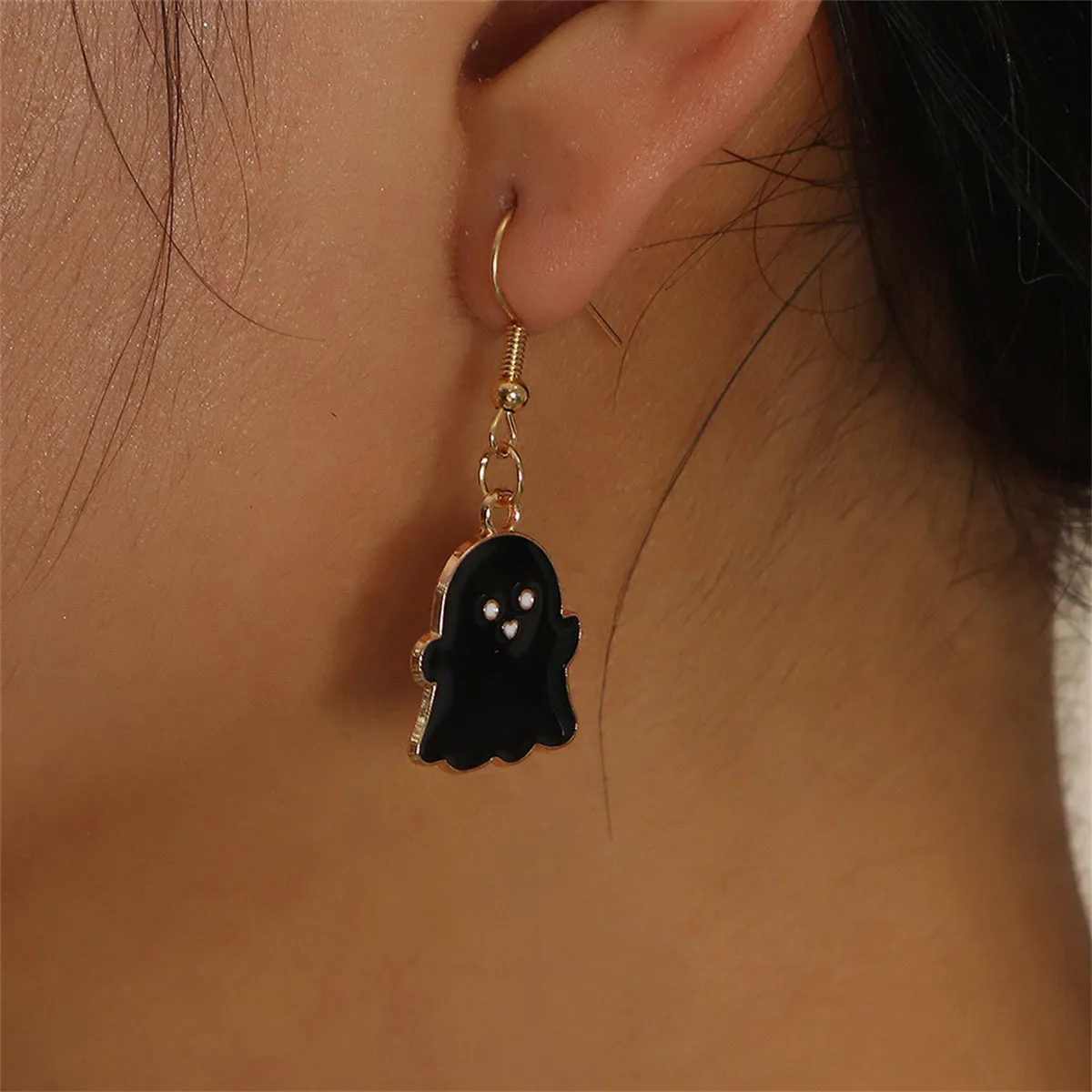 Orange Enamel & 18K Gold-Plated Witch Hat Ghost Drop Earrings Set