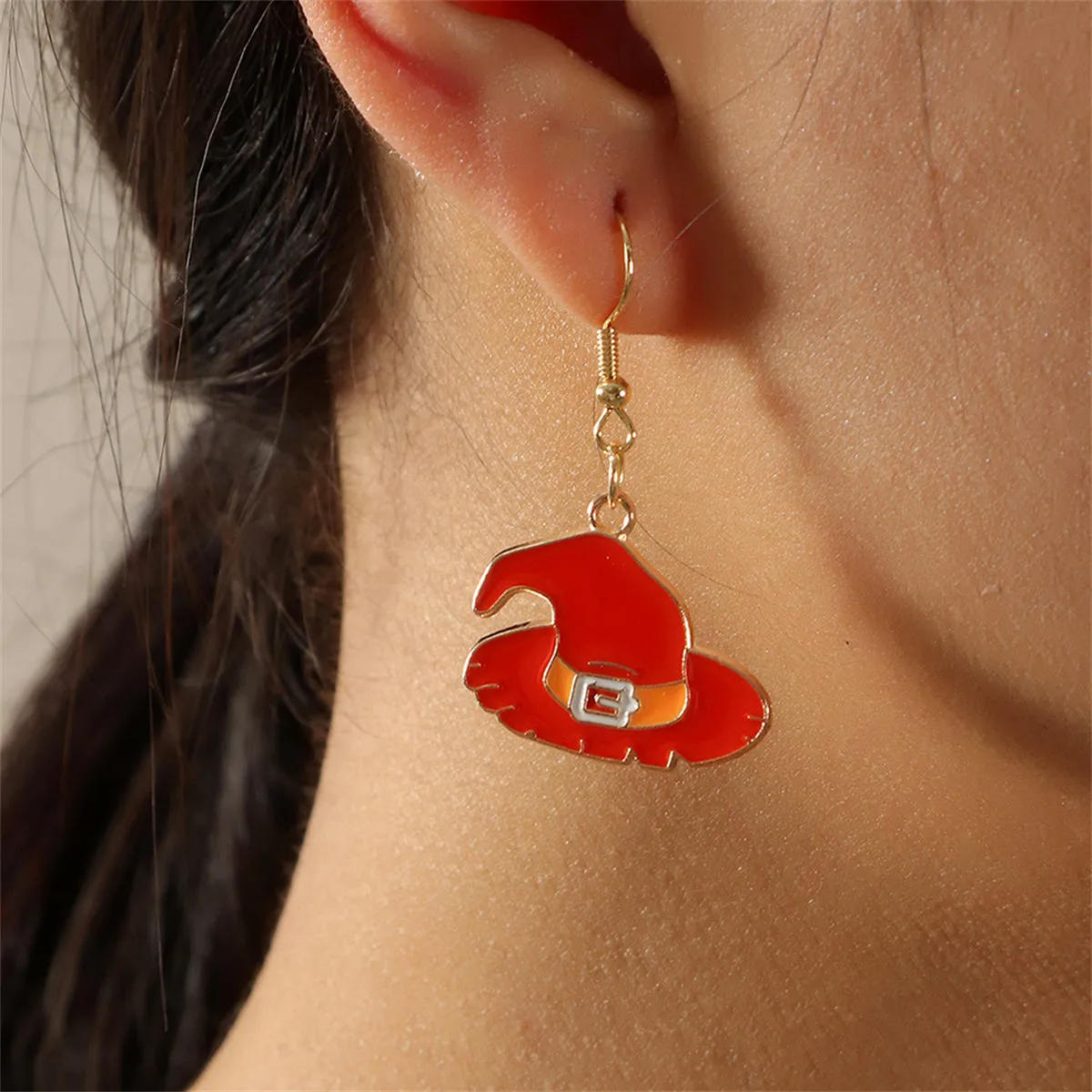 Orange Enamel & 18K Gold-Plated Witch Hat Ghost Drop Earrings Set