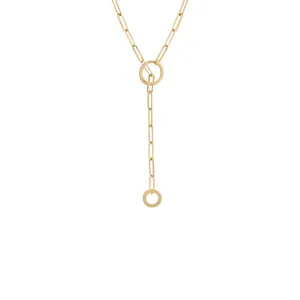 Paperclip Toggle Lariat Necklace 14K