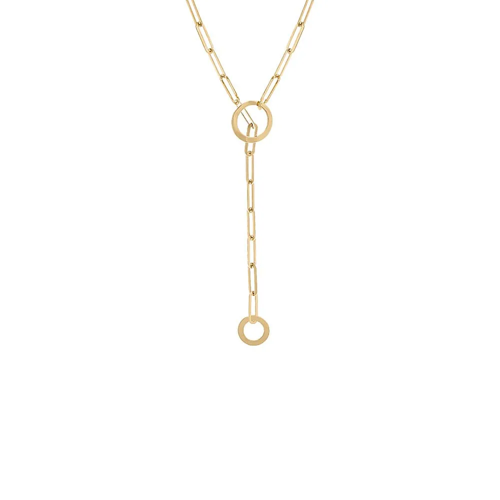 Paperclip Toggle Lariat Necklace 14K