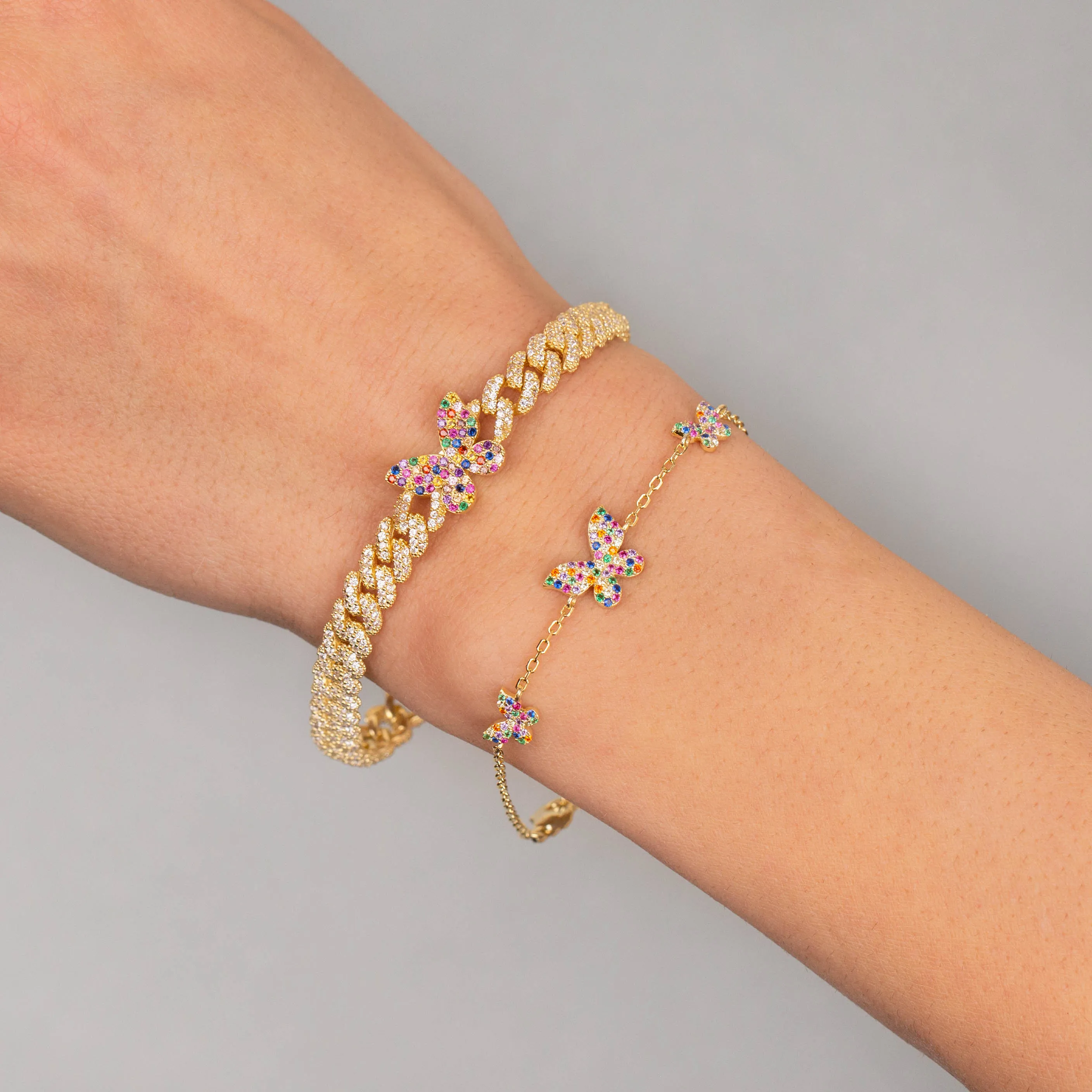 Pavé Rainbow Butterfly Chain Link Bracelet