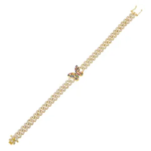 Pavé Rainbow Butterfly Chain Link Bracelet