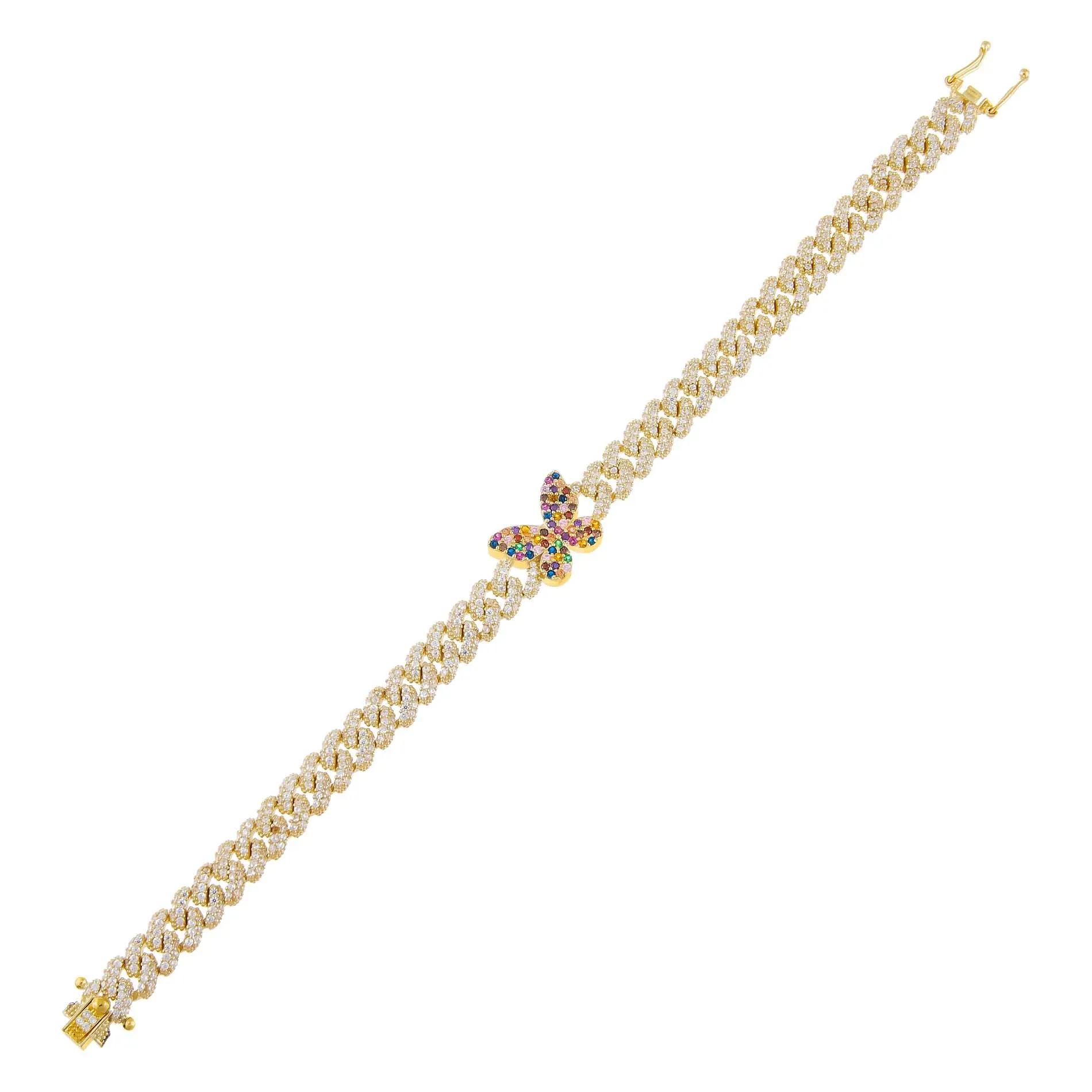 Pavé Rainbow Butterfly Chain Link Bracelet
