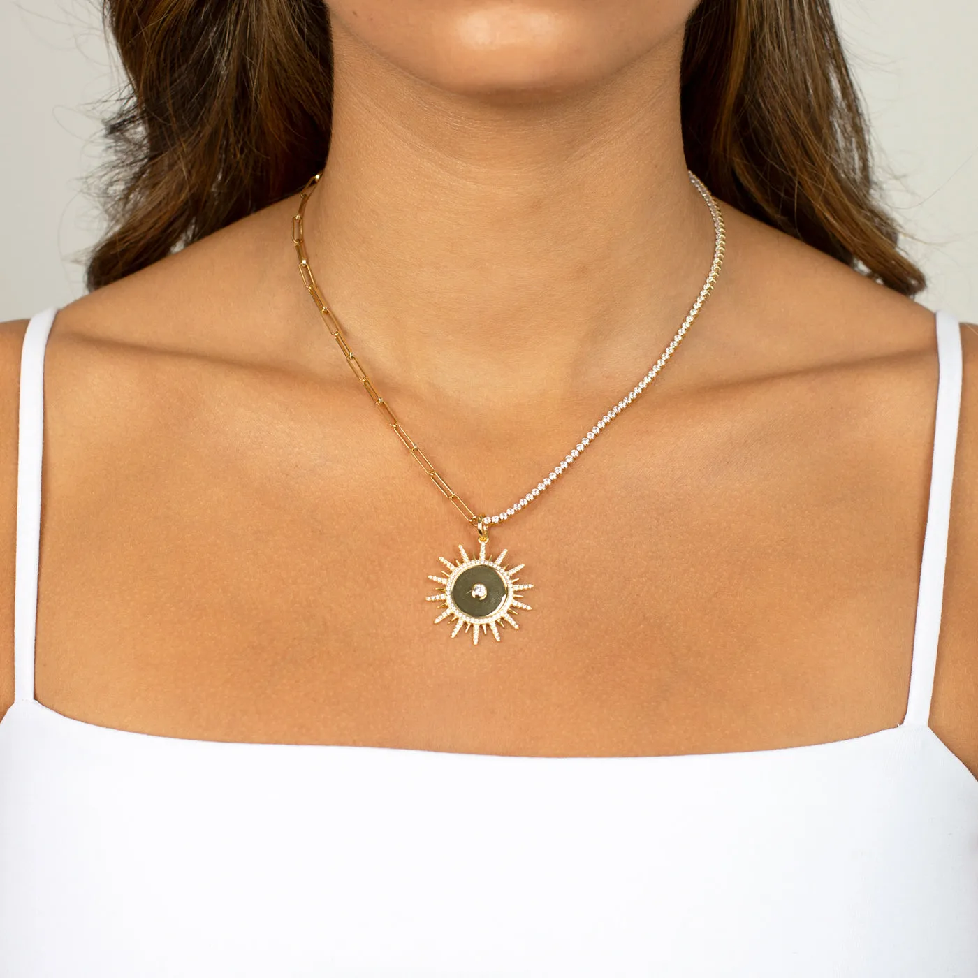 Pavé / Solid Spike Medallion Necklace Charm