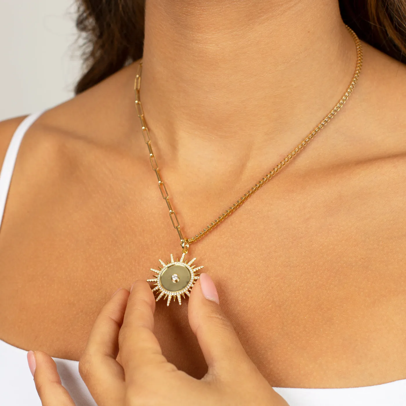 Pavé / Solid Spike Medallion Necklace Charm
