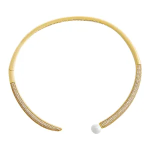 Pave X Pearl Open Collar Choker Necklace