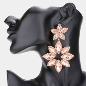 Peach Double Floral Drop Dangle Pageant Earrings | Peach Prom Earrings |  584252