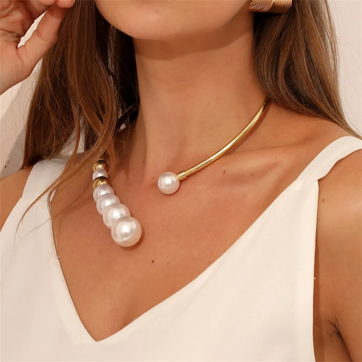 Pearl & 18K Gold-Plated Ball Collar Choker