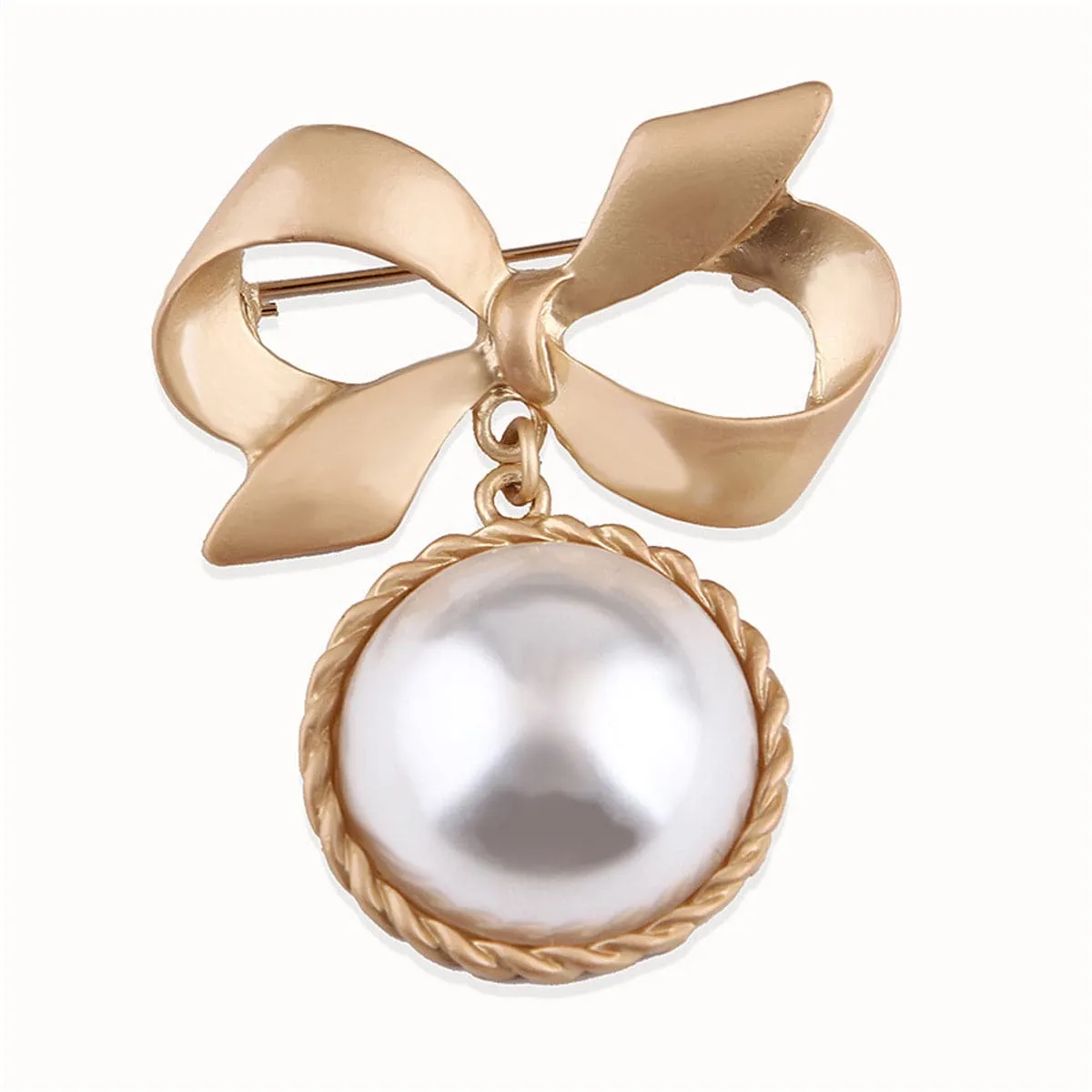 Pearl & 18K Gold-Plated Bow Brooch