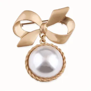 Pearl & 18K Gold-Plated Bow Brooch