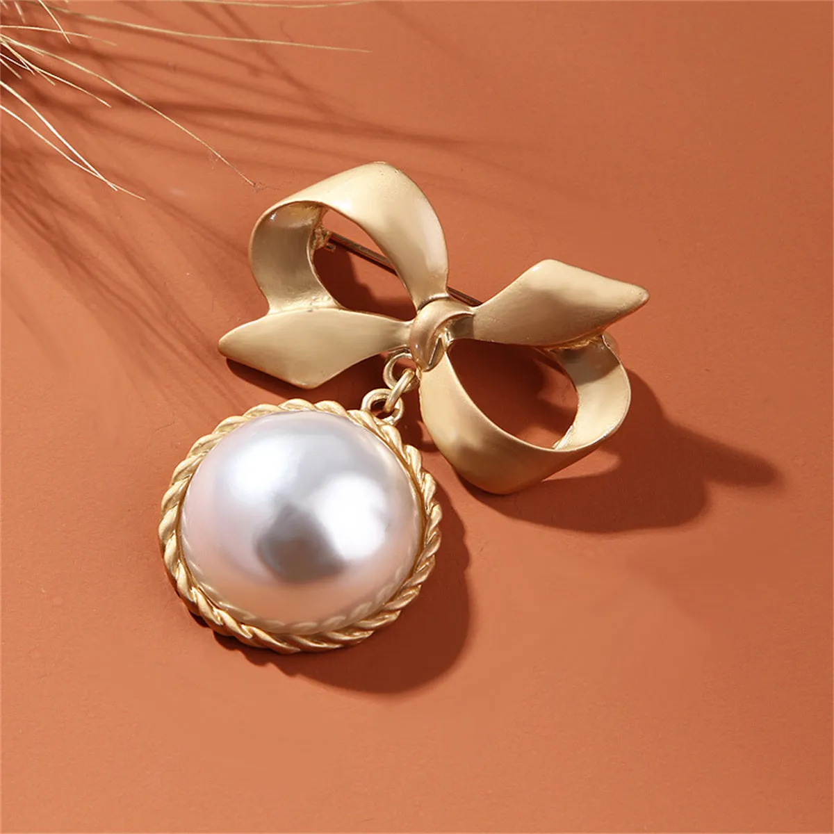 Pearl & 18K Gold-Plated Bow Brooch
