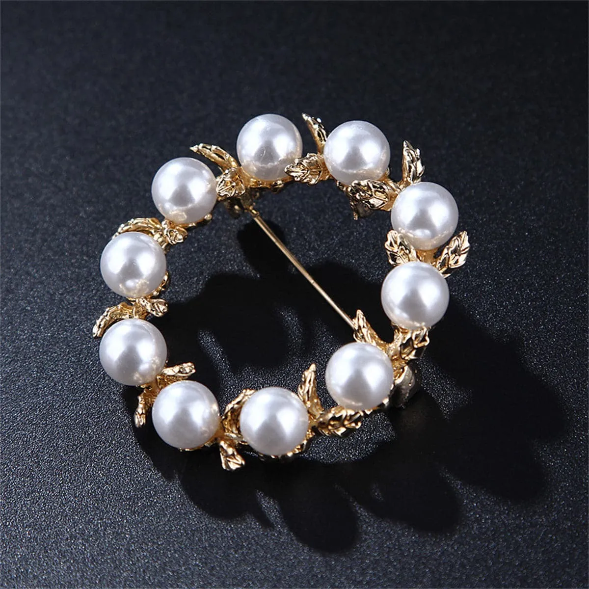 Pearl & 18K Gold-Plated Ring Leaf Brooch