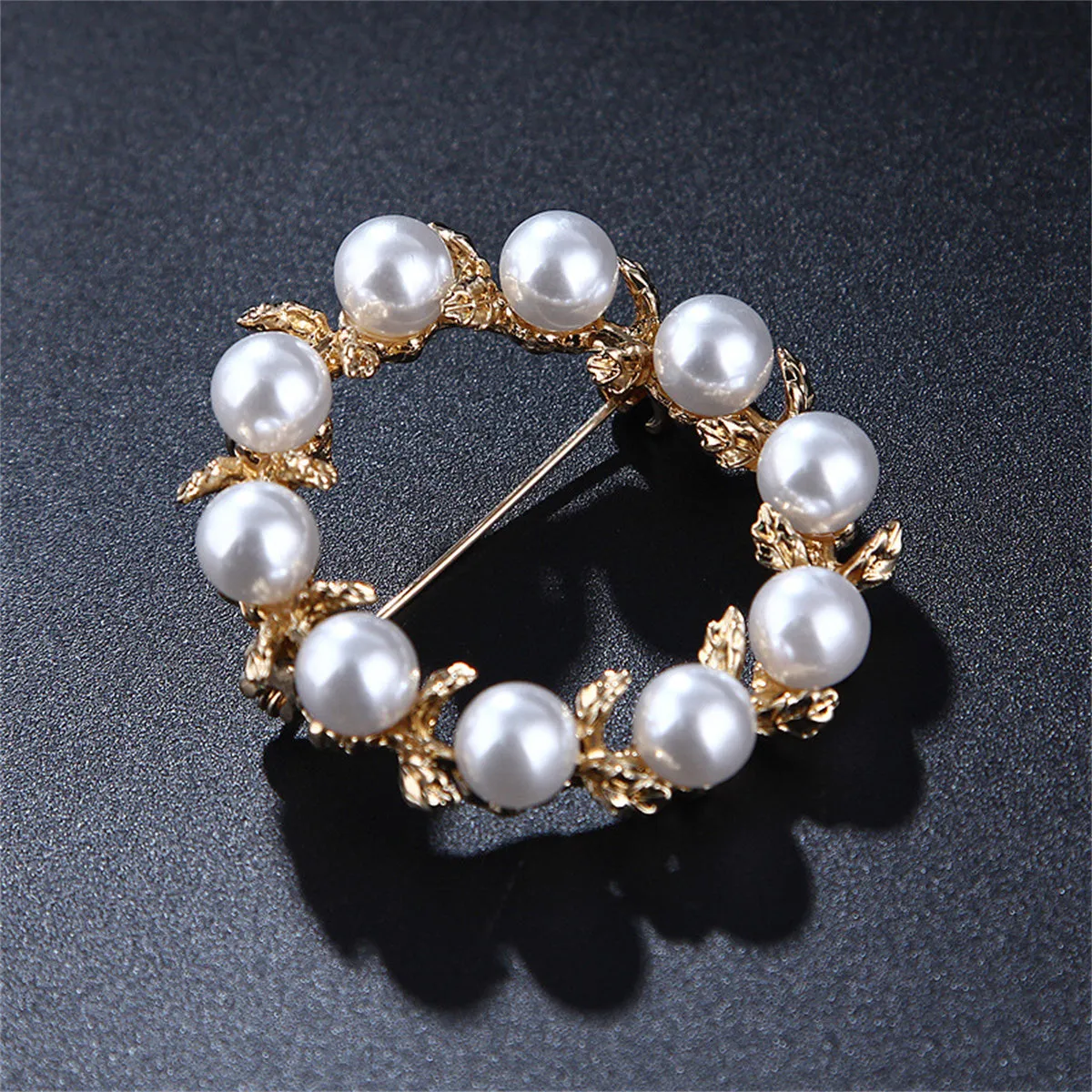 Pearl & 18K Gold-Plated Ring Leaf Brooch