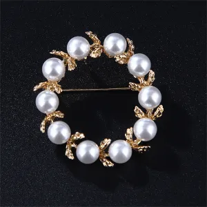 Pearl & 18K Gold-Plated Ring Leaf Brooch