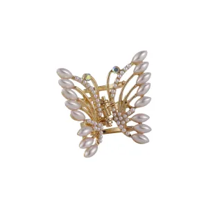 Pearl & Cubic Zirconia 18K Gold-Plated Butterfly Hair Clip