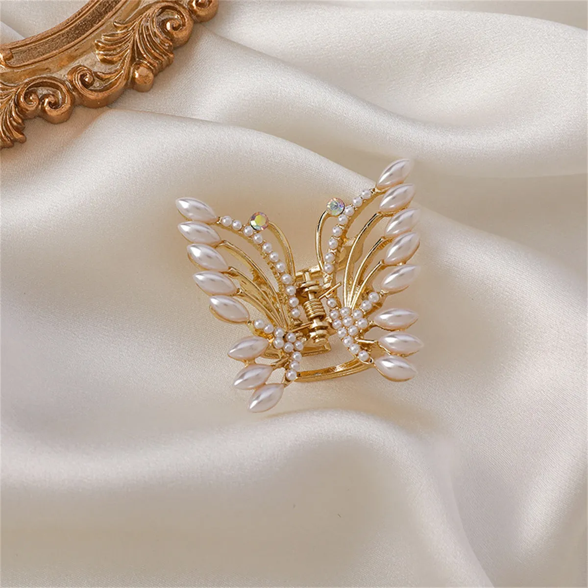 Pearl & Cubic Zirconia 18K Gold-Plated Butterfly Hair Clip