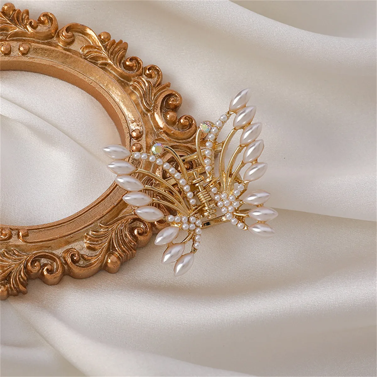 Pearl & Cubic Zirconia 18K Gold-Plated Butterfly Hair Clip