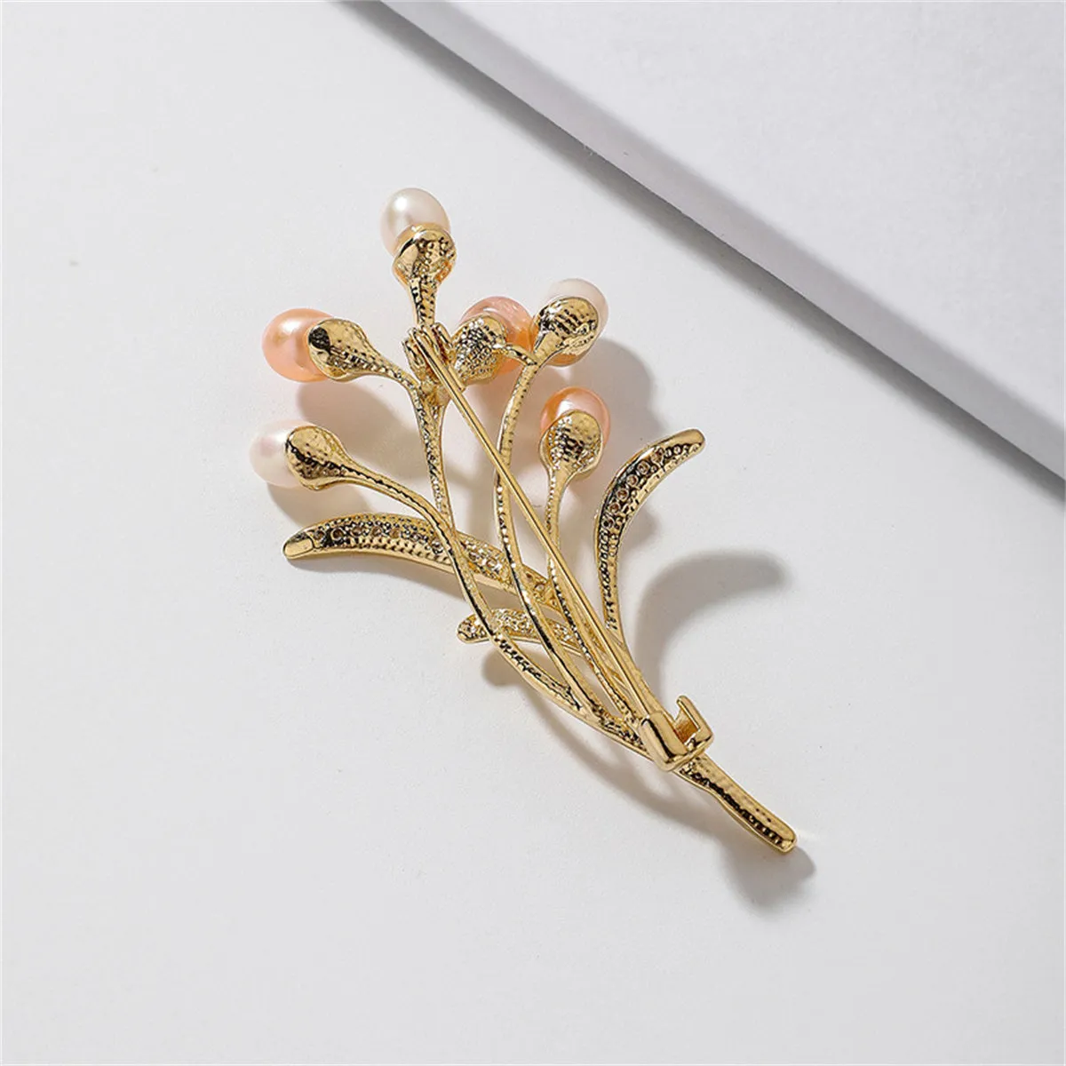 Pearl & Cubic Zirconia 18K Gold-Plated Wheat-Ear Brooch
