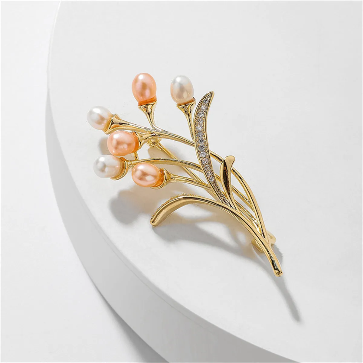 Pearl & Cubic Zirconia 18K Gold-Plated Wheat-Ear Brooch