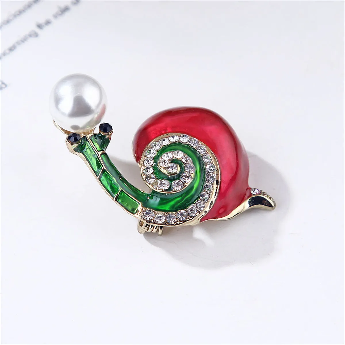 Pearl & Cubic Zirconia Enamel 18K Gold-Plated Snail Brooch