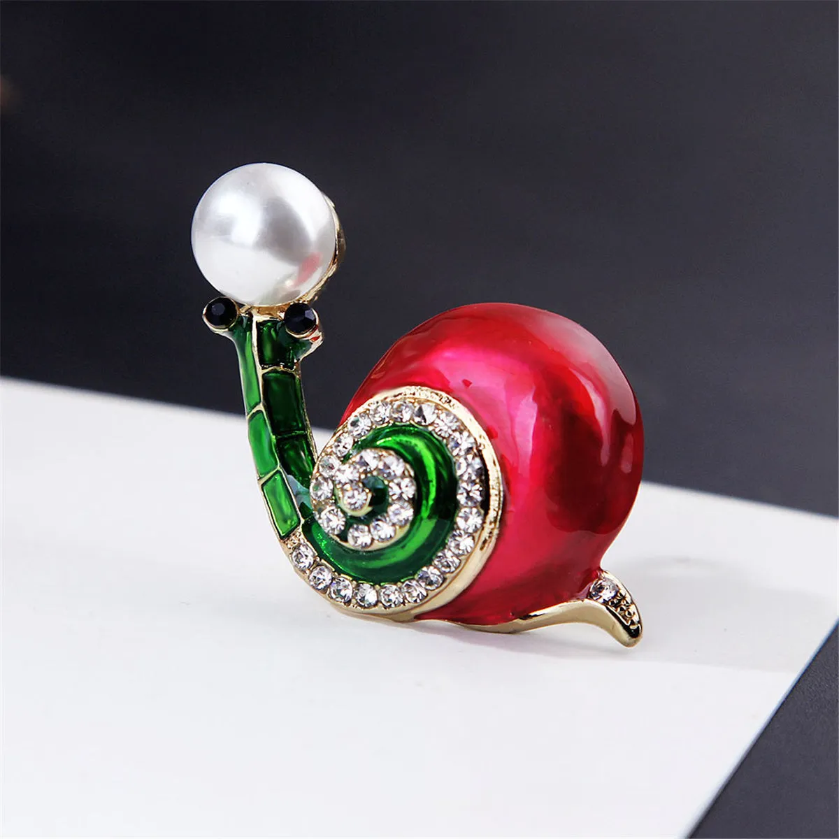 Pearl & Cubic Zirconia Enamel 18K Gold-Plated Snail Brooch
