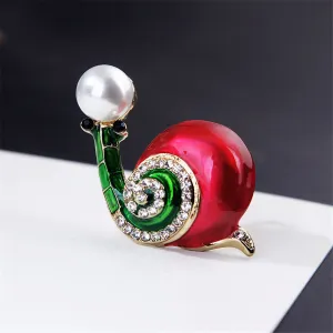 Pearl & Cubic Zirconia Enamel 18K Gold-Plated Snail Brooch