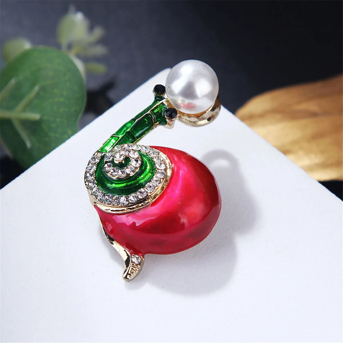 Pearl & Cubic Zirconia Enamel 18K Gold-Plated Snail Brooch