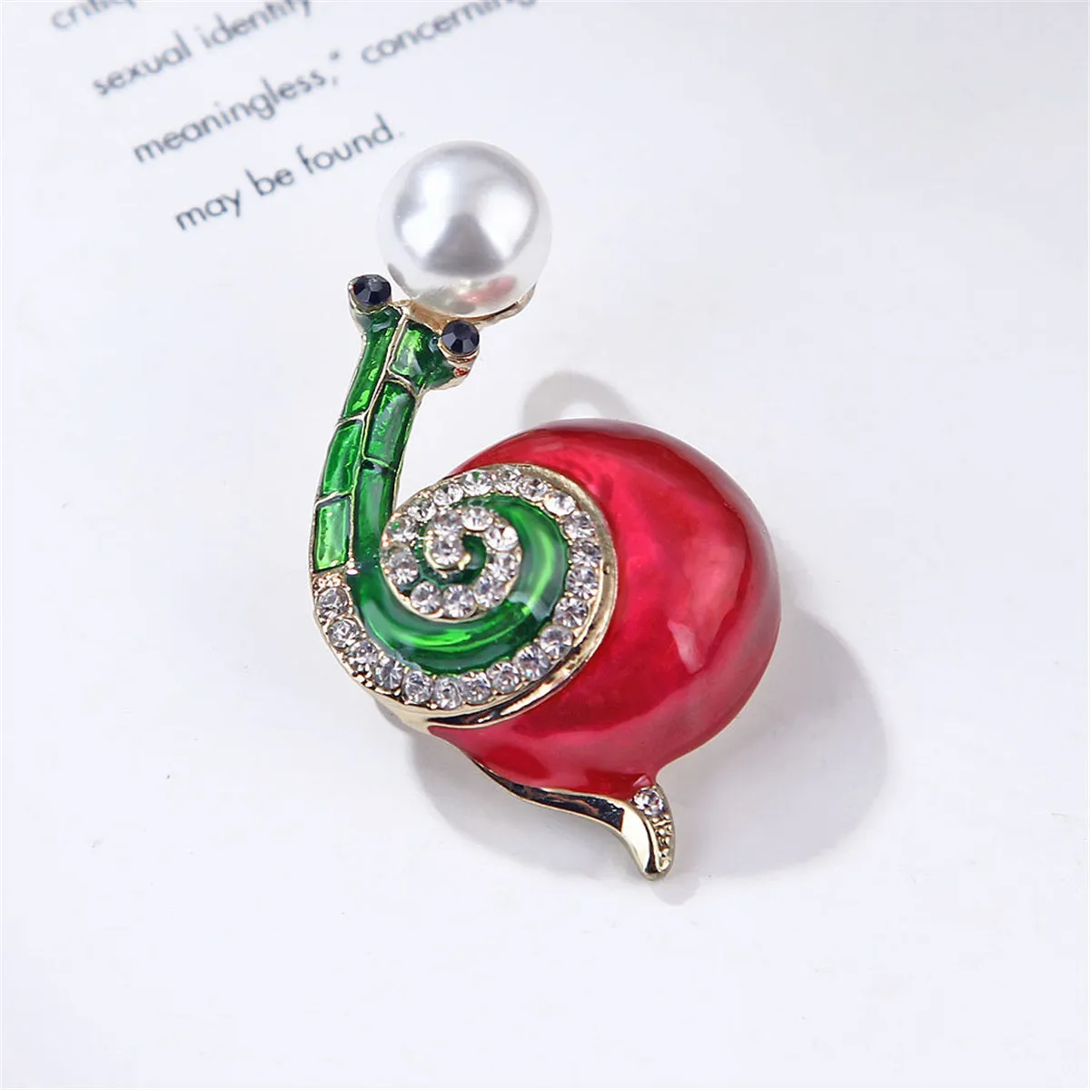 Pearl & Cubic Zirconia Enamel 18K Gold-Plated Snail Brooch