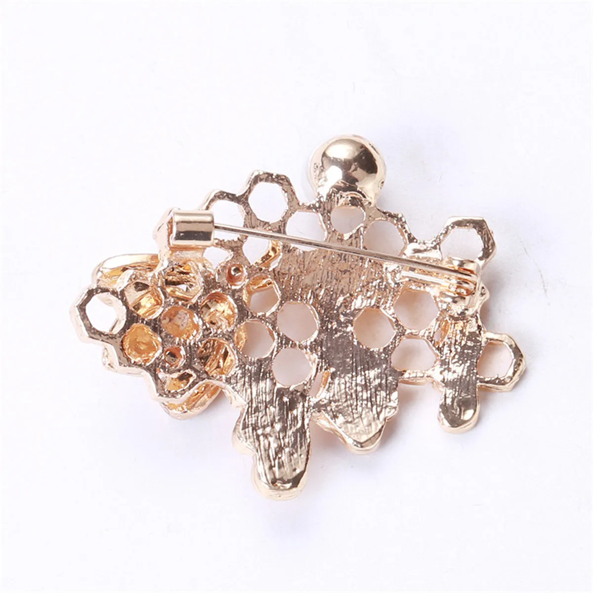 Pearl & Cubic Zirconia Enamel Openwork Honeycomb Bee Brooch