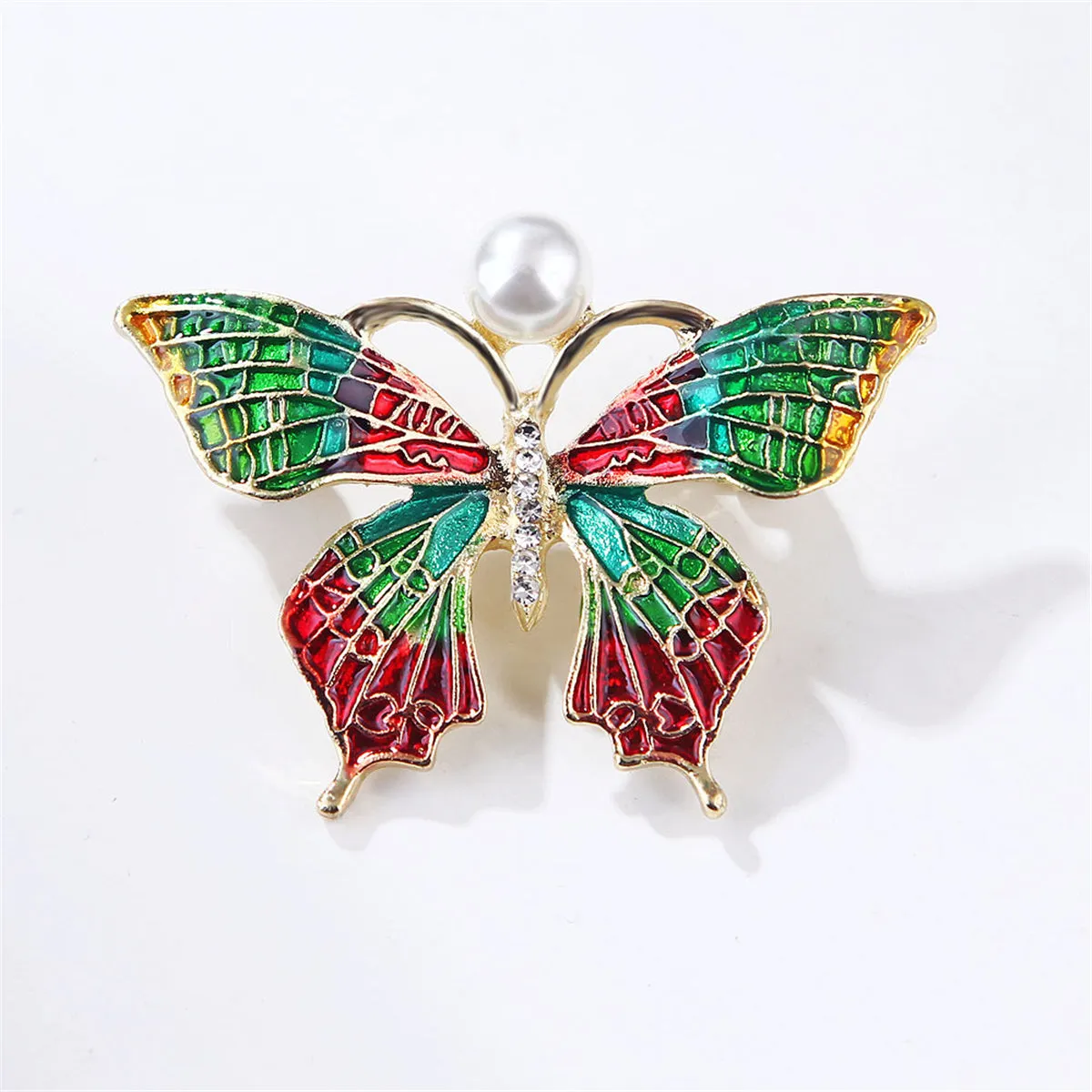Pearl & Cubic Zirconia Multicolor Enamel 18K Gold-Plated Butterfly Brooch