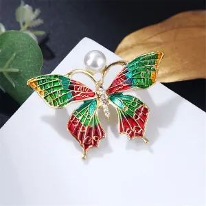 Pearl & Cubic Zirconia Multicolor Enamel 18K Gold-Plated Butterfly Brooch
