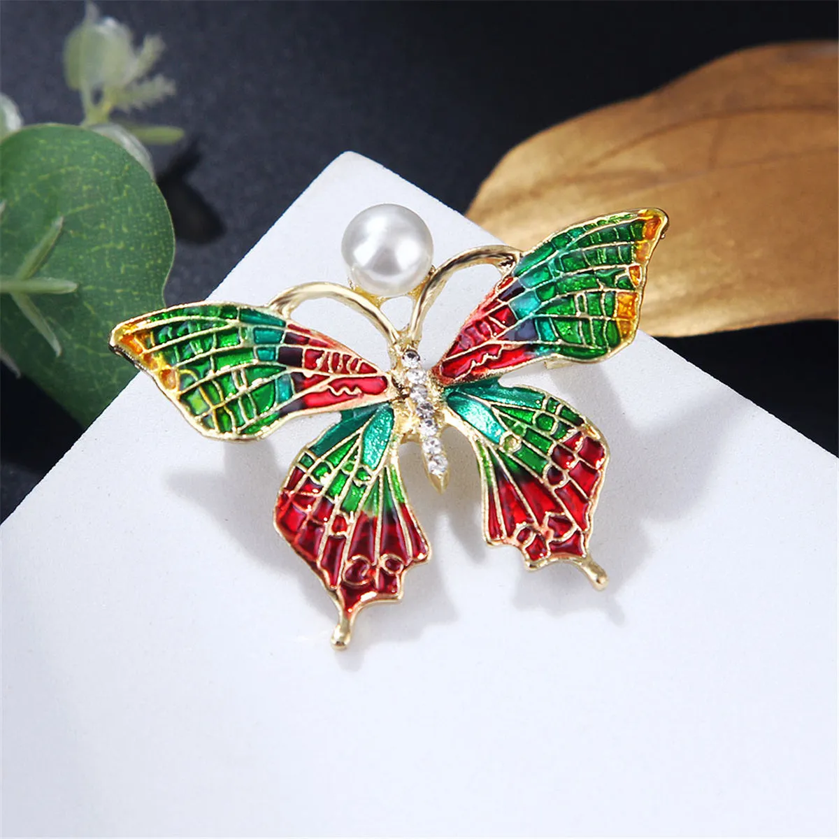 Pearl & Cubic Zirconia Multicolor Enamel 18K Gold-Plated Butterfly Brooch