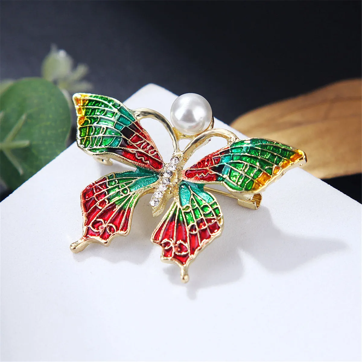 Pearl & Cubic Zirconia Multicolor Enamel 18K Gold-Plated Butterfly Brooch