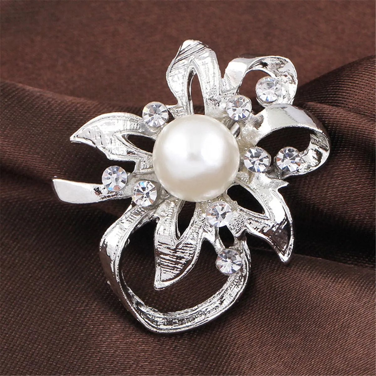 Pearl & Cubic Zirconia Silver-Plated Flower Filigree Brooch