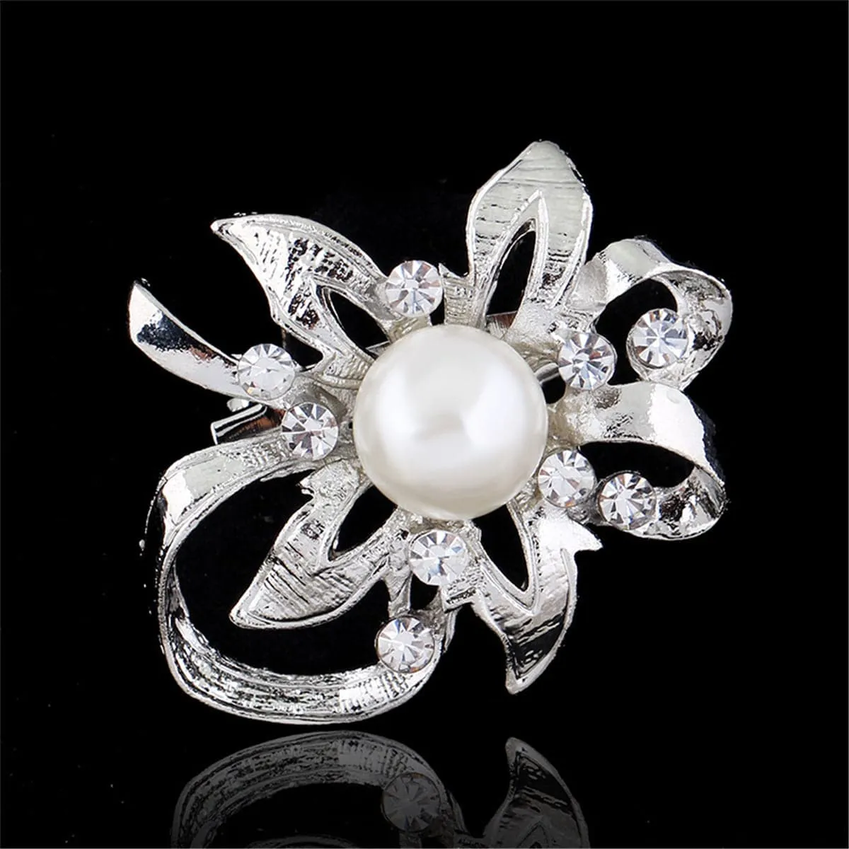 Pearl & Cubic Zirconia Silver-Plated Flower Filigree Brooch