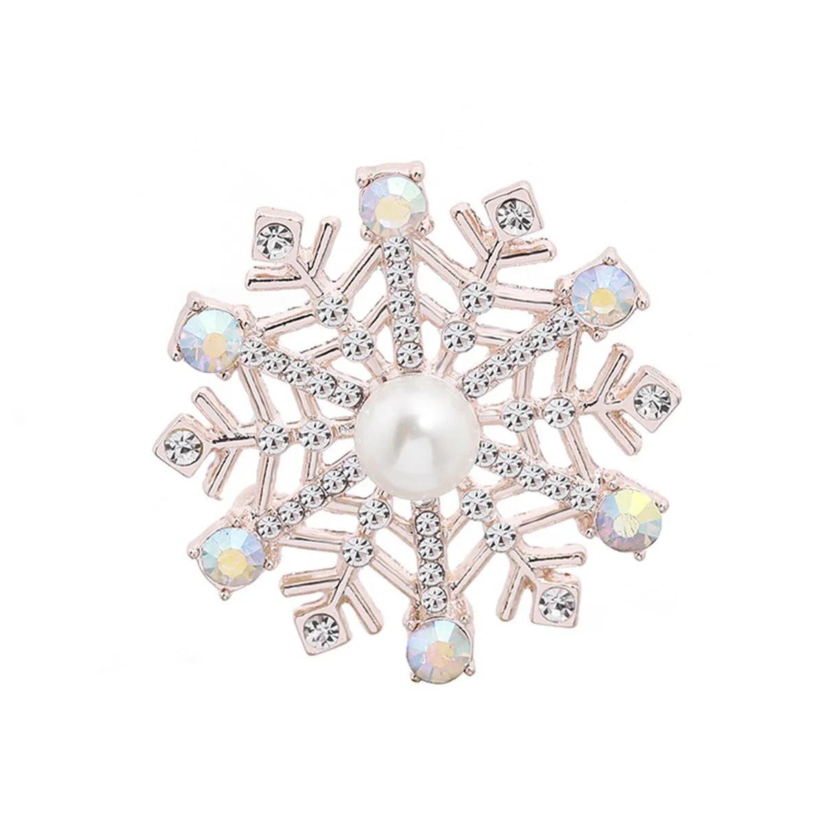 Pearl & Cubic Zirconia Silver-Plated Snowflake Brooch