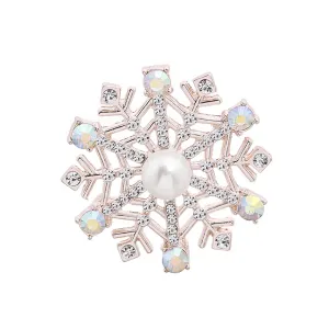Pearl & Cubic Zirconia Silver-Plated Snowflake Brooch