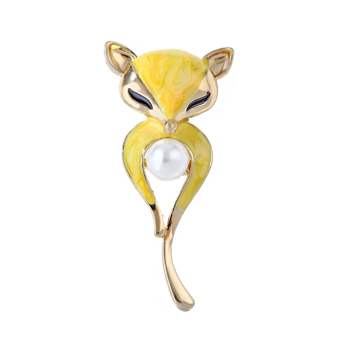 Pearl & Enamel 18K Gold-Plated Fox Brooch